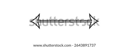 Black long arrow pointing to the right. Straight long arrow icon, right thin line, black cursor, horizontal element, thick pointer vector long arrow icon isolated on white background.
