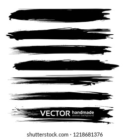 Black long big textured smears set isolated on white background
