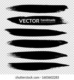 Black long brush strokes abstract isolated on imitation transparent background
