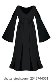 Black long sleeve dress. vector illustration