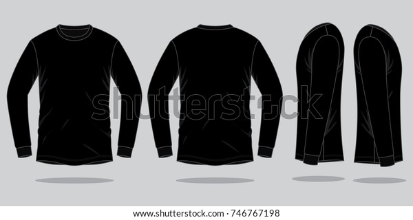 Black Long Sleeve T-shirt Vector For\
Template.Front,Back And Side\
Views.