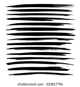 Black long textured strokes isolated on white background