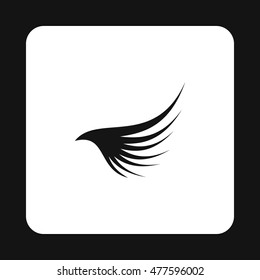 Black long wing icon in simple style isolated on white background. Flying symbol