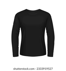 Black longsleeve shirt for men isolated 3d vector mockup. Blank jersey or thermal clothes apparel design front view, realistic long sleeved underwear, sport garment or casual cotton clothes template svg