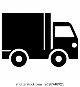 Black lorry icon on white background.