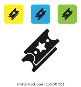 Black Lottery ticket icon isolated on white background. Bingo, lotto, cash prizes. Financial success, prosperity, victory, winnings luck. Set icons colorful square buttons. Vector Illustration