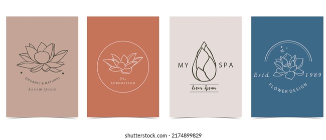 Black lotus background. Line art design for postcard, invitation ,packaging