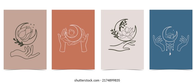 Black lotus background. Line art design for postcard, invitation ,packaging