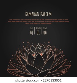 Black Lotus in Black background in line art design for ramadan kareem template