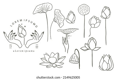 Black Lotus Flower Outline.Vector Illustration For Icon,sticker,printable And Tattoo