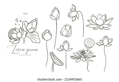 Black lotus flower outline.Vector illustration for icon,sticker,printable and tattoo