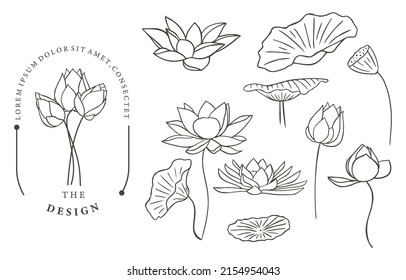 Black lotus flower outline.Vector illustration for icon,sticker,printable and tattoo