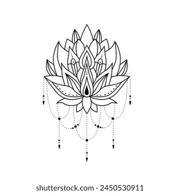 Black Lotus flower, vector blooming lotus, fcelestial and magic moon. Lotus logo