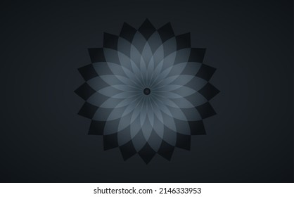 Black Lotus logo, Flower of Life. Sacred Geometry. Symbol of Harmony and Balance. Black gradient Sign of purity. Chakra Yoga design vector isolated on black background
