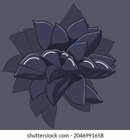 Black lotus with shadow. Large abstract flower. Fill, outline and highlights are all done on separate layers. Beautiful big lotus. Abstract vector image