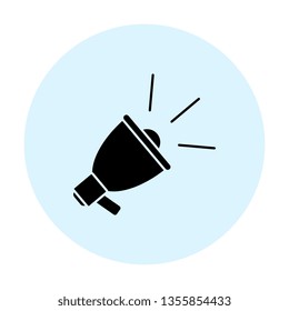 black loudspeaker icon. vector audio, music, voice, sound symbol in blue circle on white background. eps 10
