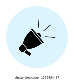 black loudspeaker icon. vector audio, music, voice, sound symbol in blue circle on white background. eps 10