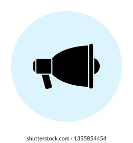 black loudspeaker icon. vector audio, music, voice, sound symbol in blue circle on white background. eps 10