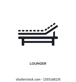 black lounger isolated vector icon. simple element illustration from furniture and household concept vector icons. lounger editable black logo symbol design on white background. can be use for web