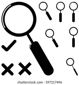Black loupe and different mark it is set icons.