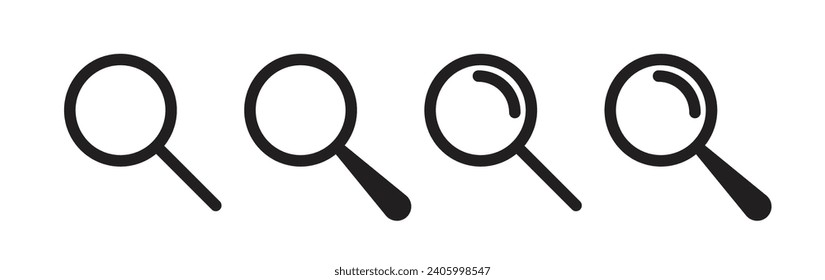 Black loupe icon set. magnify glass vector symbol. search magnifier lens sign. inspect magnifying glass icon.