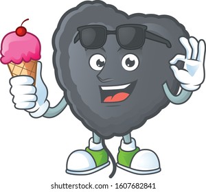 Black love balloon mascot cartoon design with ice cream