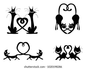 black love heart cat couples set ,vector
