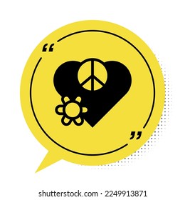 Black Love peace icon isolated on white background. Hippie symbol of peace. Yellow speech bubble symbol. Vector