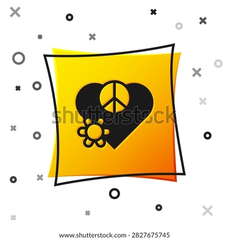Black Love peace icon isolated on white background. Hippie symbol of peace. Yellow square button. Vector