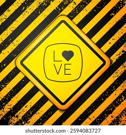 Black Love text icon isolated on yellow background. Valentines day greeting card template. Warning sign. Vector