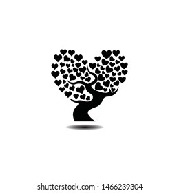 Black love tree with heart leaves vector illustration