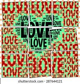 black love words create love heart with red love letter background with broken and spread style background together vector print pattern. for fashion trends and valentines day poster, t shirt print