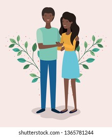 black lovers couple with leafs crown characters