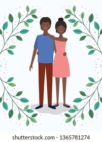 black lovers couple with leafs crown characters