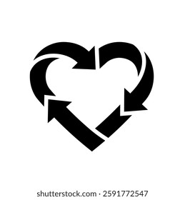 black love-shaped recycle icon on a white background. vector