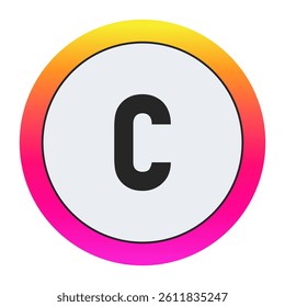 Black Lowercase letter c on light background with vibrant gradient circular frame, ideal for creative, fashion, or modern business branding.