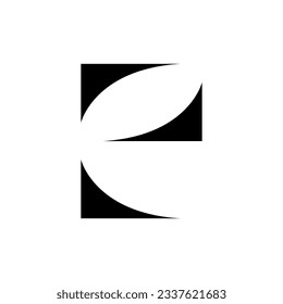 Black Lowercase Letter E Icon with Curvy Triangles on a White Background
