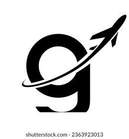 Letra negra minúscula icono G con un avión de fondo blanco