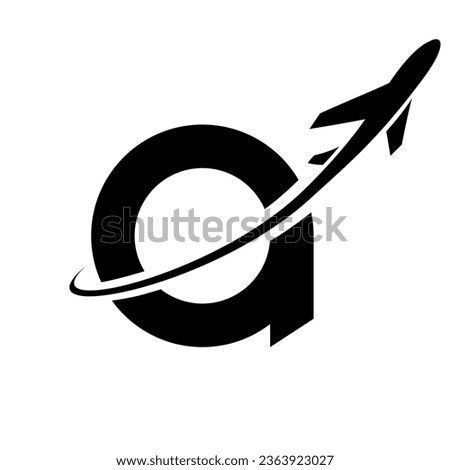 Black Lowercase Letter A Icon with an Airplane on a White Background