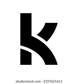 Black Lowercase Letter K Icon with Overlapping Paths on a White Background
