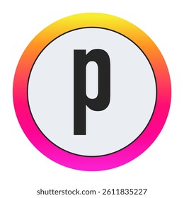 Black Lowercase letter p on light background with vibrant gradient circular frame, ideal for creative, fashion, or modern business branding.