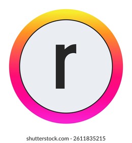 Black Lowercase letter r on light background with vibrant gradient circular frame, ideal for creative, fashion, or modern business branding.
