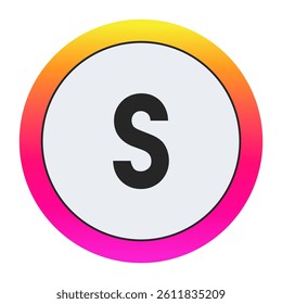Black Lowercase letter s on light background with vibrant gradient circular frame, ideal for creative, fashion, or modern business branding.