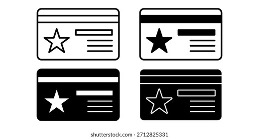 Paquete de ícono de tarjeta de fidelidad negro adecuado para recompensas de membresía, puntos de Cliente, bonos de compras y programas de fidelidad de tiendas.