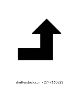 Black L-shaped arrow icon pointing upwards and to the right, isolated on a white background, representing direction or movement.