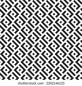 Black L-shaped interlaced pattern on white background. Black interlocking pattern on white backdrop.