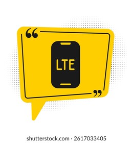 Black LTE network icon isolated on white background. Yellow speech bubble symbol. Vector