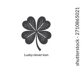 Black Lucky Four-Leaf Clover Icon Vector for St. Patrick