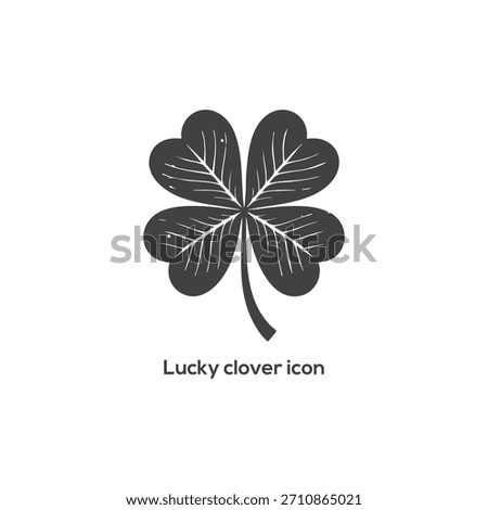 Black Lucky Four-Leaf Clover Icon Vector for St. Patrick's Day, Fortune, Good Luck Charm, and Nature Graphics.