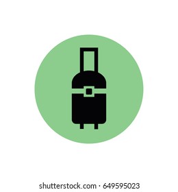 Black luggage icon vector illustration. Green button. Green circle